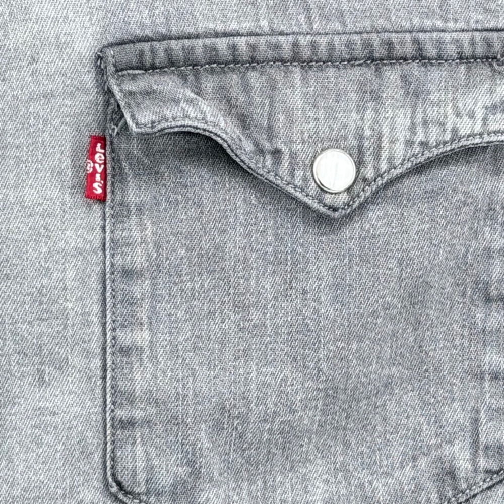 Levis Mens Large Grey Denim Pearl Snap Western Shirt Classic Standard 85745-0111 - Picture 3 of 6